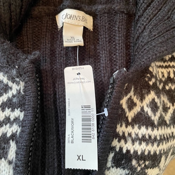 St John’s Bay long sleeve zip front cardigan sweater size XLarge black ivory NWT - Picture 6 of 6